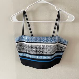 Clover Canyon Bandeau Top Womens Medium Blue Black White Scuba Spaghetti Strap